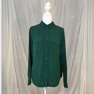 Dark Emerald Green Silky Women's Button-Up Shirt | Alfani